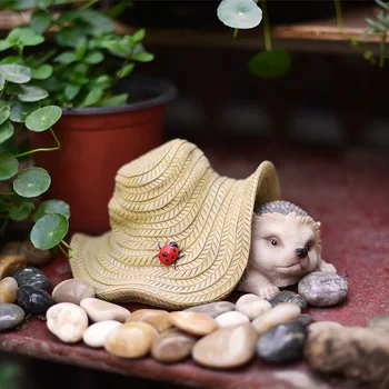 Милая шляпа, украшения в виде ежика, изделия из смолы, милая креативная витрина, украшение для сада в ресторане на крыльце